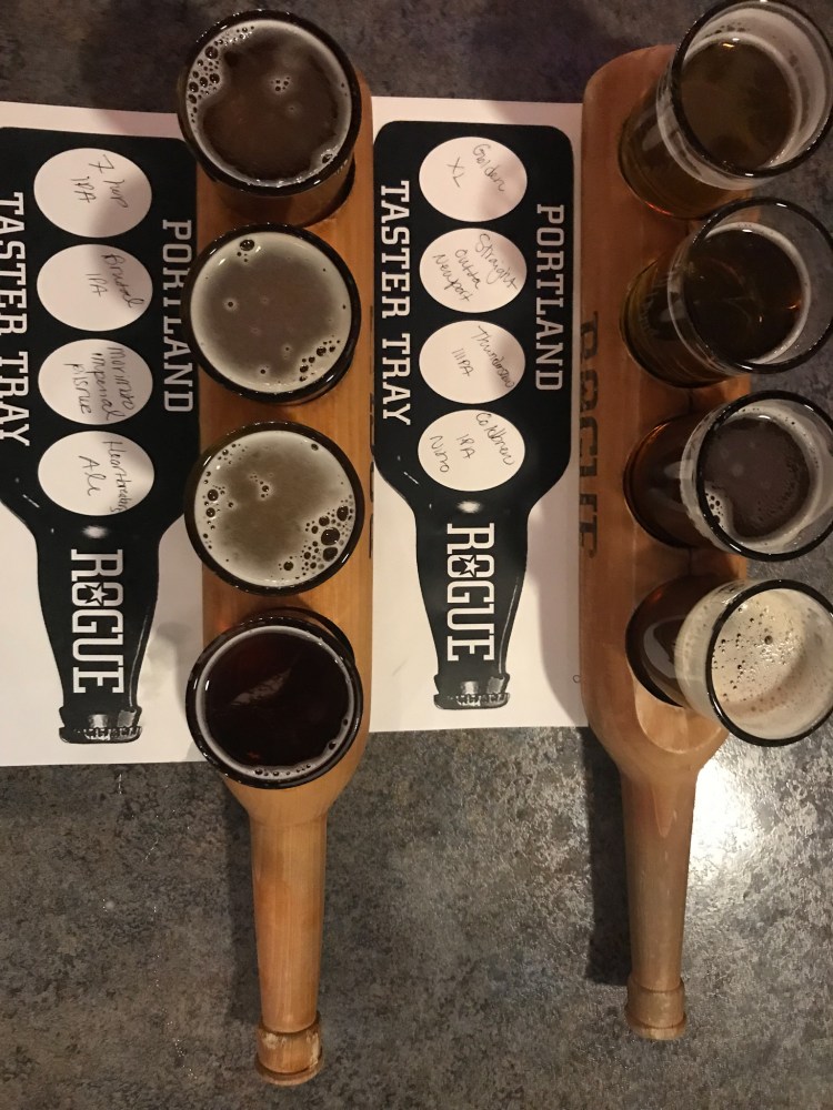 Beer flight at Rogue Distillery and taproom
